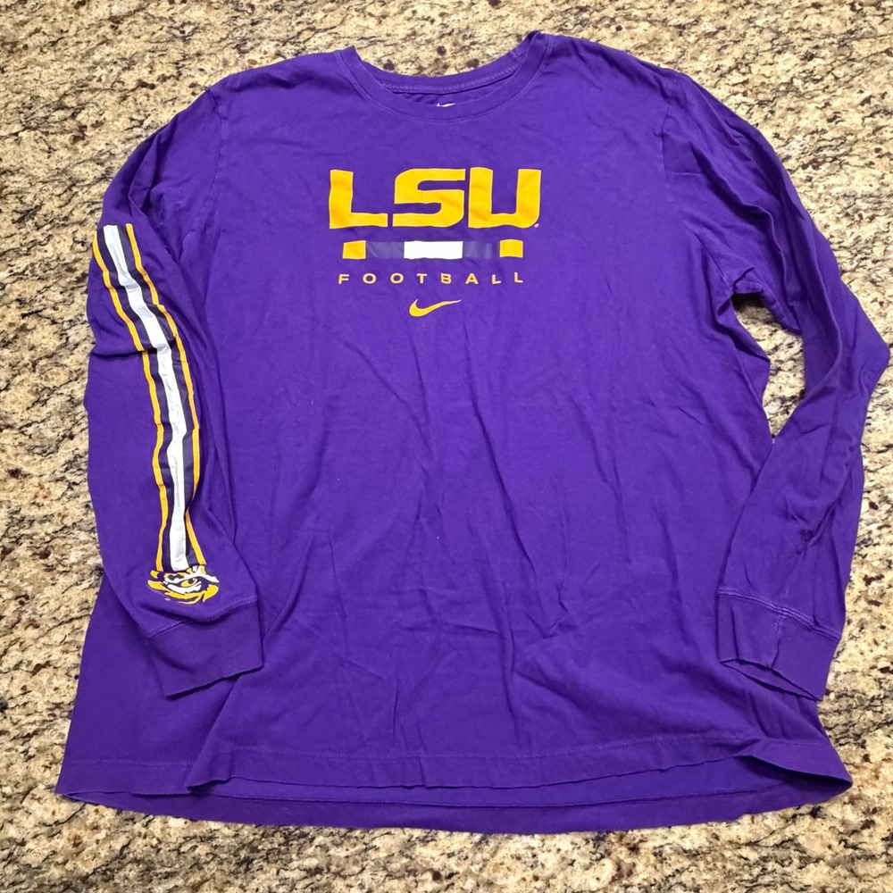 Nike LSU Tigers Football‎ Long Sleeve Shirt Mens XXL Purple NCAA Fan Tee
